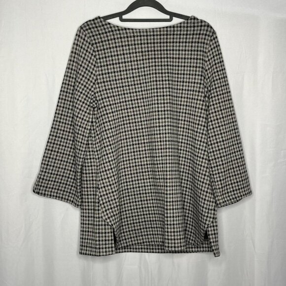J Jill Ponte Tunic Gray Black White Houndstooth Boatneck‎ ¾ Sleeve Size Medium - Picture 2 of 8